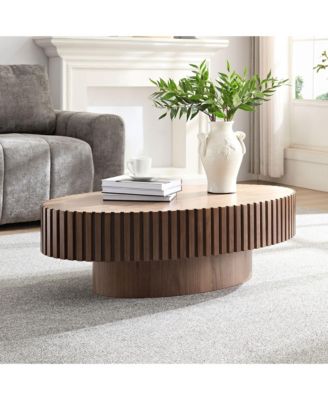 Modern Handcraft Drum Coffee Table - 43.7-Inch Oval Small Coffee Table