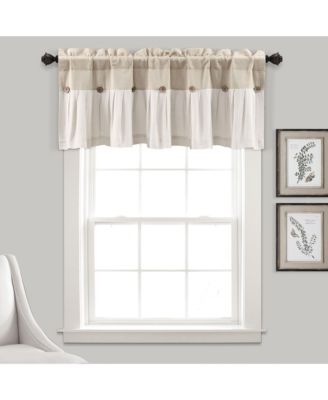Linen Button Farmhouse Valance, 52" W x 18" L, Linen - Kitchen Curtains Valances, Rustic Color Block Design With Husk Button