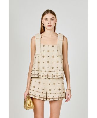 Women's Bow Sleeveless Beaded Top