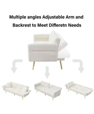 79-Inch Corduroy Sofa Bed Foldable Double Sofa Bed with Adjustable Armrests