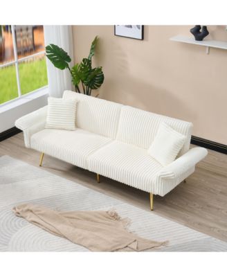 79-Inch Corduroy Sofa Bed Foldable Double Sofa Bed with Adjustable Armrests