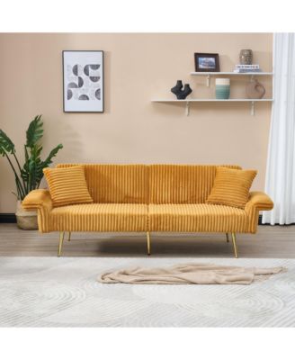 79-Inch Corduroy Sofa Bed Foldable Double Sofa Bed with Adjustable Armrests