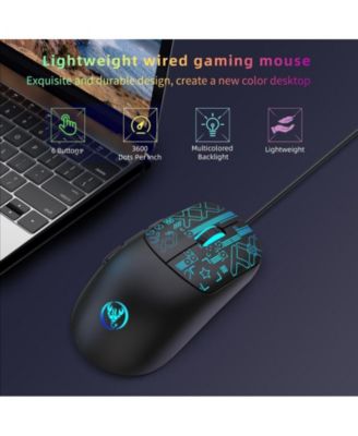 Wired Gaming Mouse, 3600 DPI Adjustable, Matte ABS Ergonomic, 7-Color RGB 6-Button, Plug & Play for PC/Mac/Linux Gamers/Office Workers