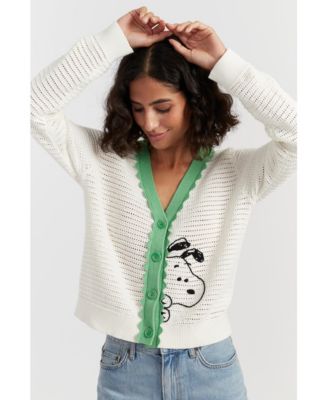 Women's Cotton Snoopy Crochet Peekabo Cardigan