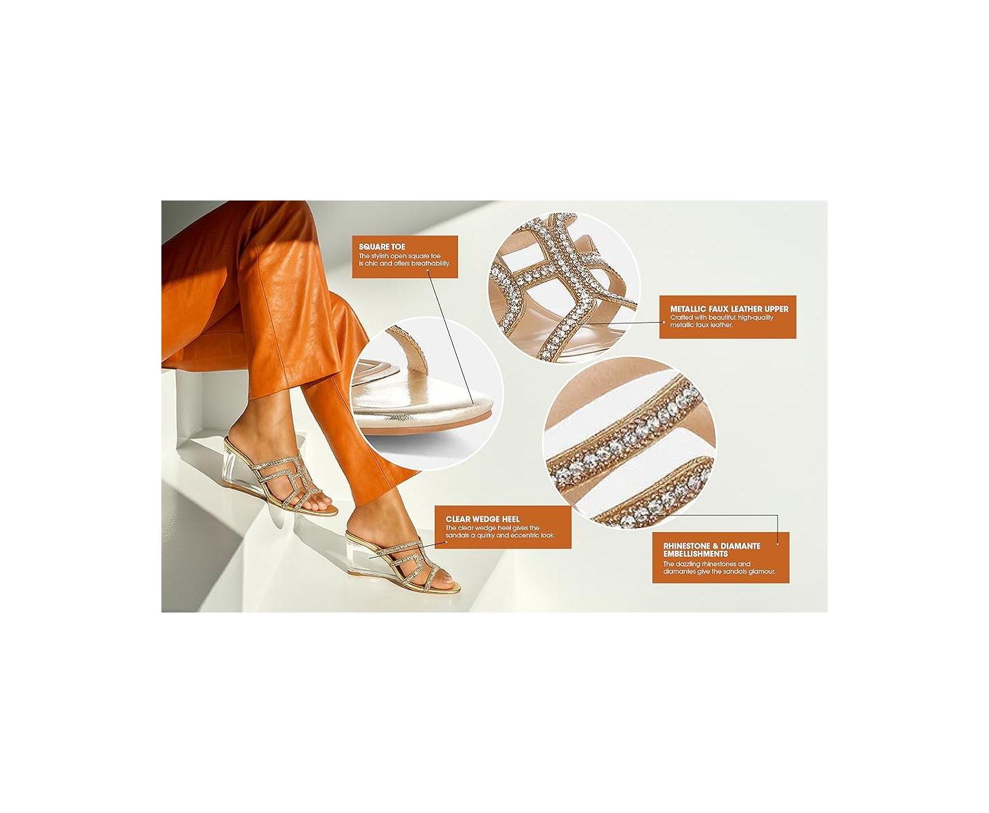 Женские сандалии London Rag Caqueta Metallic Rhinestone Clear Wedge, цвет: Чёрный искусственная кожа — фото 10