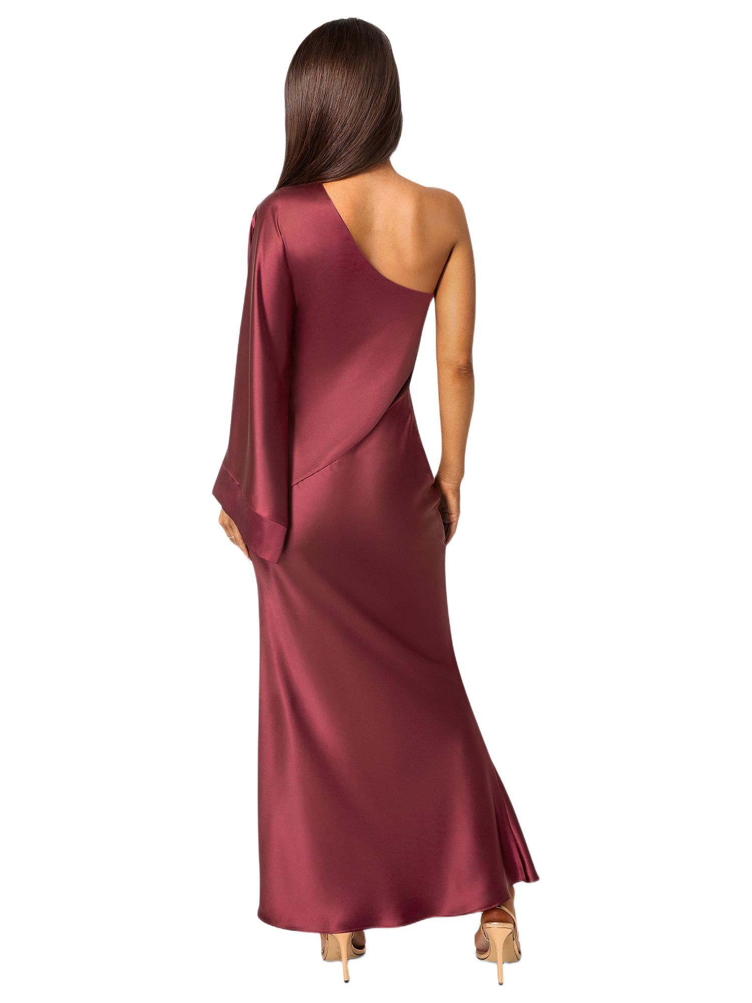 Womens One Shoulder Bell Sleeve Satin Dress