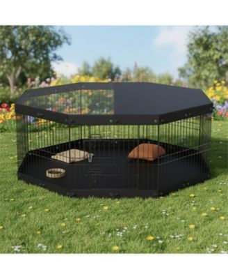 8-Panel Foldable Metal Dog Playpen with Top Cover & Mat, 24" H - Indoor/Outdoor