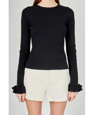 Women's Ruffled Cuff Knit Top