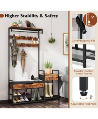 Tall Hall Tree with Bench and Coat Rack for Entryway