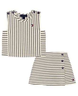 Baby Girls' Popcorn Pique Striped Top and Wrap Skort, 2-Piece Set