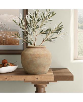 Terracotta 10" Round Vase with Earth Tones, Accent for Farmhouse or Boho Interiors