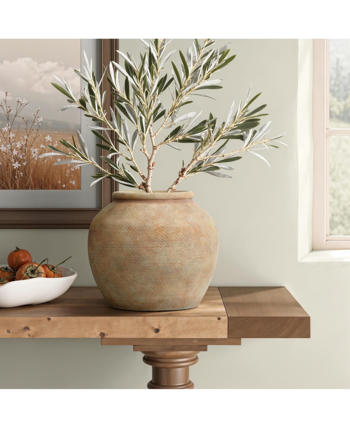 LuxenHome Terracotta 10" Round Vase with Earth Tones, Accent for Farmhouse or Boho Interiors