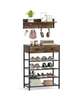 Wall-Mounted Coat Hanger with 5-Tier Shoe Rack