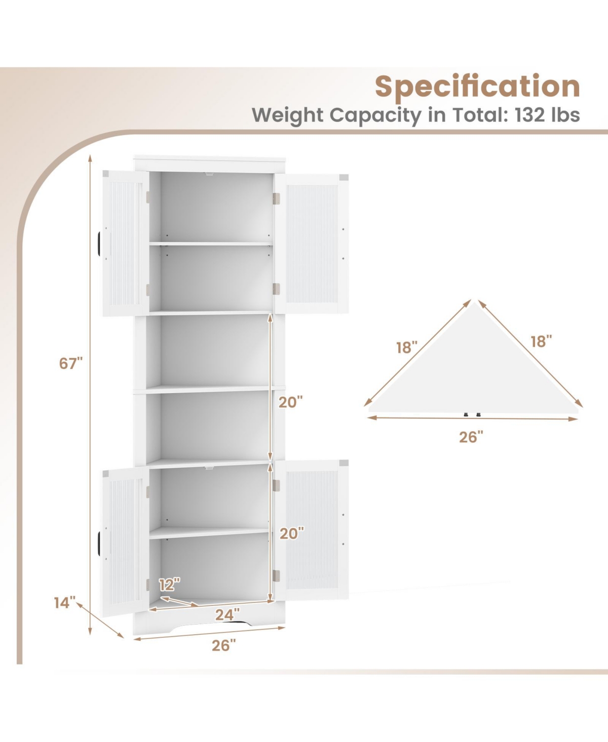 Slickblue Tall Triangular Corner Buffet Cabinet with Glass Doors