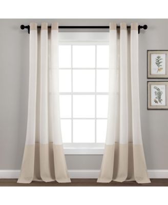Faux Linen Grommet Colorblock Window Curtain Panel Single 40"W x 84"L Linen - Linen Curtains For Bedroom - Neutral Living Room Curtains