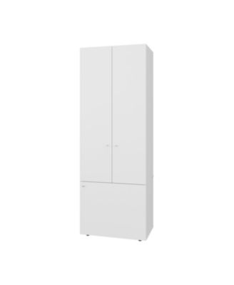 Tolleson 3-Door Tall Wardrobe Cabinet with 4 Shelves – Freestanding Storage Armoire for Bedroom or Entryway, White