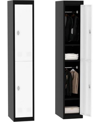 71" Heavy Duty Lockable Metal Locker Cabinet with Hanging Rod & 2 Shelves