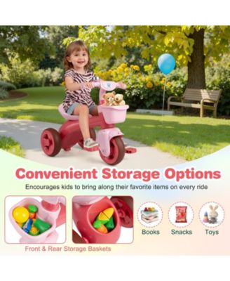 Toddler Tricycle with Limited Steering with Front Baskets and Bell-Pink