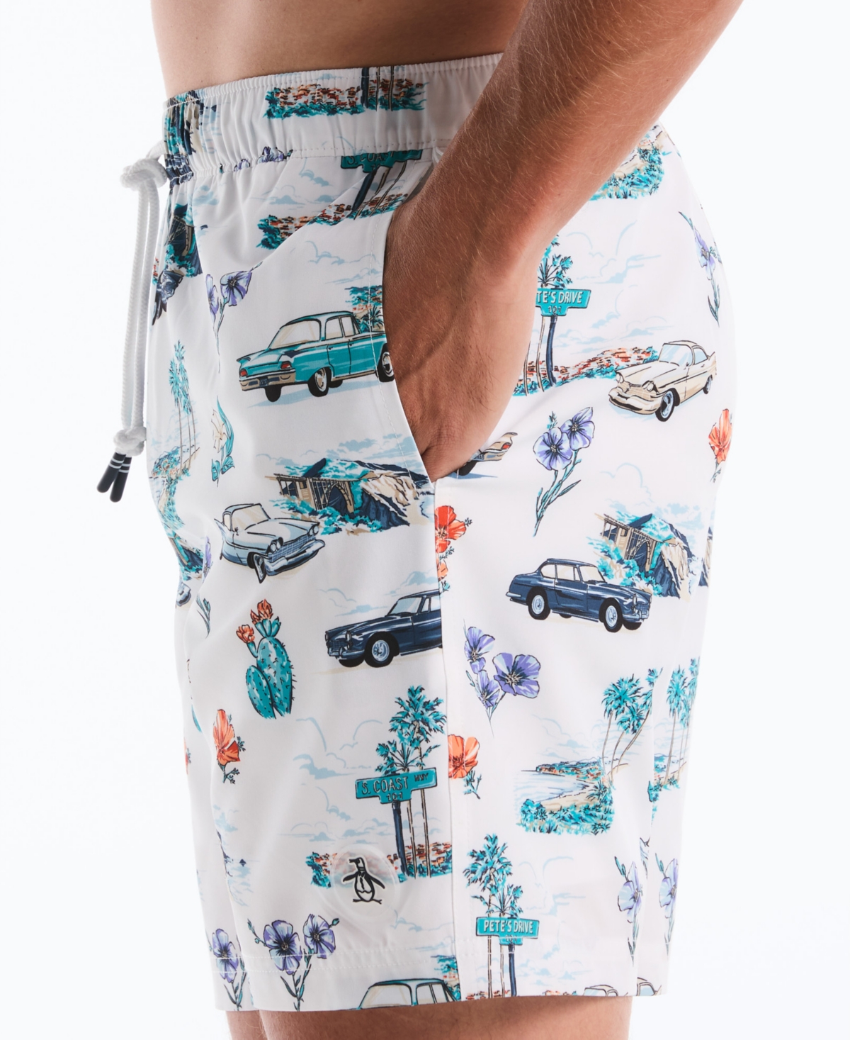 Original Penguin Men's Car Print 7" Swim Trunks