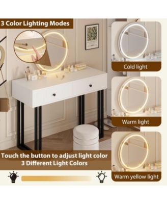 Vanity Desk with Mirror & 3-Color LED Lights, Modern Design with Storage
