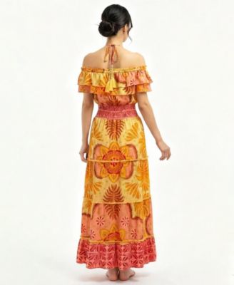 Women's Ruffled Smocked-Waist Tiered Cover-Up Dress