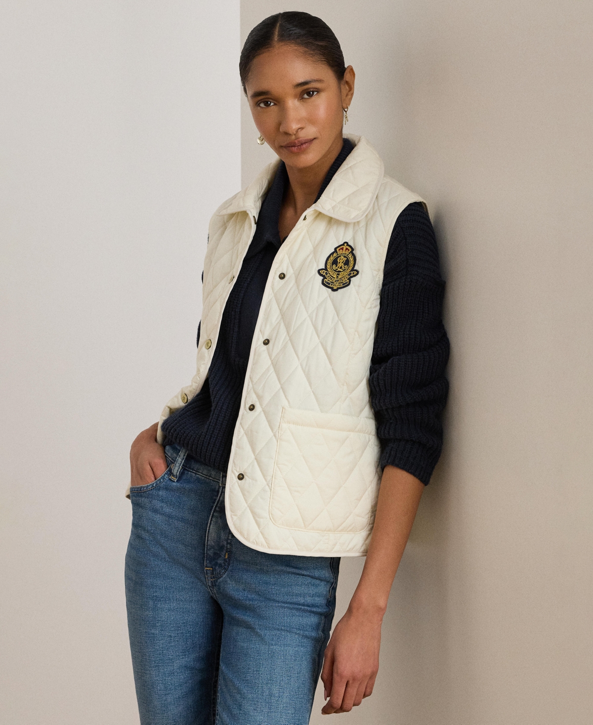 Lauren Ralph Lauren Women's Crest Patch Diamond Quilted Vest