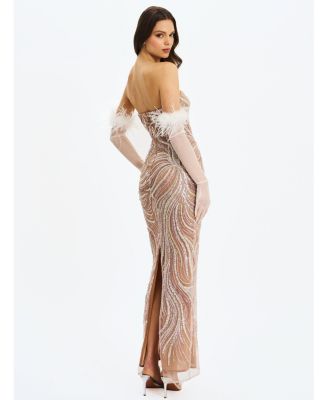 Women's Quinci Apricot Beaded Sequin Sweetheart Maxi Dress