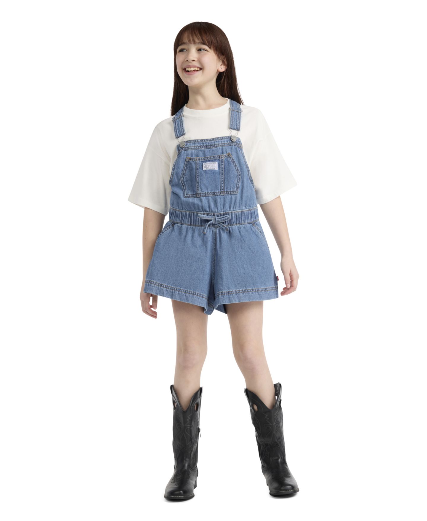 Детский полукомбинезон Levi's с нагрудником, для девочек 7-16 лет, цвет: Средний синий — фото 2