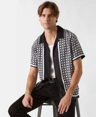 Men's Basketweave Border Short-Sleeve Shirt