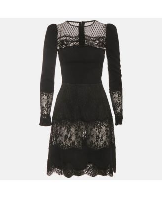 Women's Black Brocade Mesh Floral Lace Mini Dress