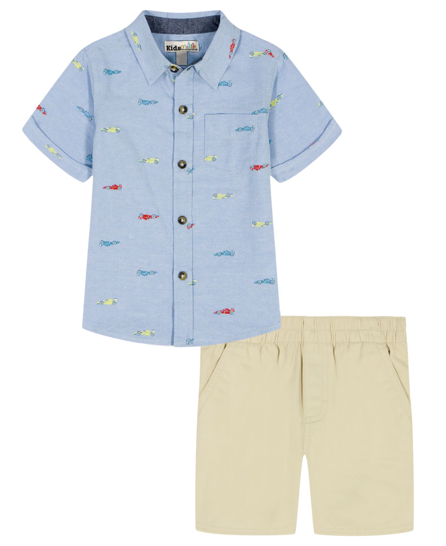 Комплект Kids Headquarters Short-Sleeve Racecar Print Oxford Shirt & Shorts, 2-Piece Set для мальчиков-малышей, цвет: Светлый синий / Бежевый — фото 5