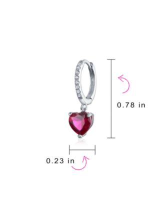 Romantic Love Pink Red Cubic Zirconia CZ Dangling Heart Huggie Mini Hoop Earrings Sterling Silver