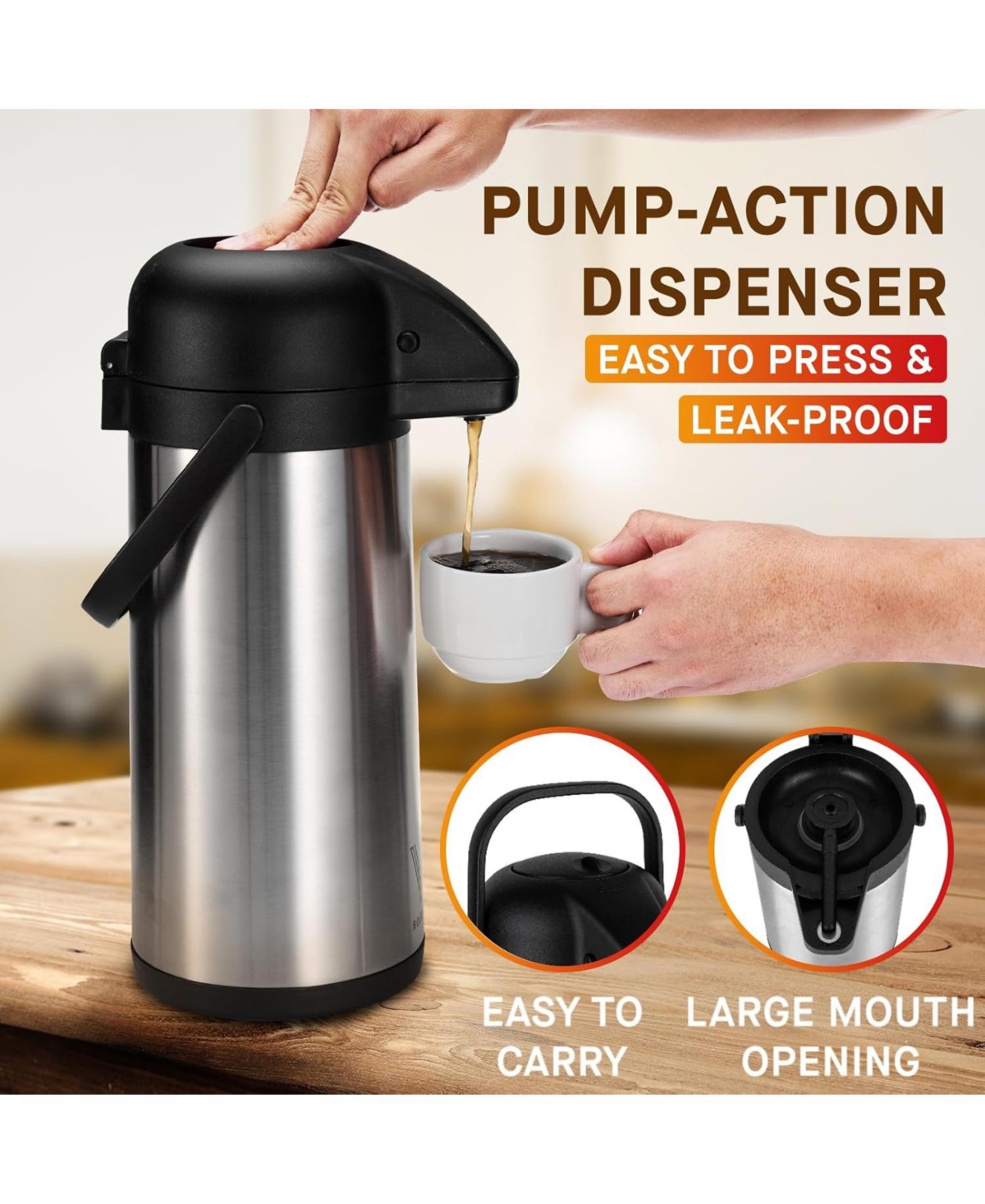 Vondior Thermal Coffee Carafe Dispenser 2-Pack 102 oz: Insulated Hot/Cold Stainless Steel