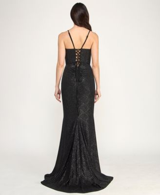 Juniors' Sweetheart-Neck Strappy Shimmer Gown 
