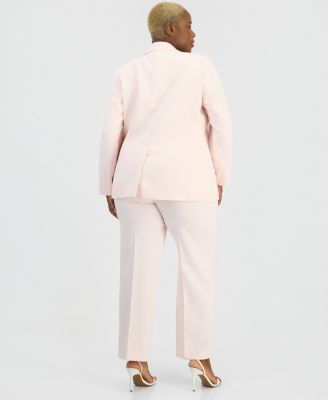 Plus Size Embellished Peak Lapel Blazer & Straight-Leg Pull-On Pants