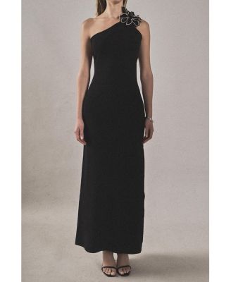 Women's Flower Detail One Shoulder Knit Maxi Dress
