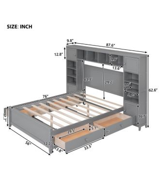 Full Size Wooden Bed With All-in-One Cabinet and Shelf