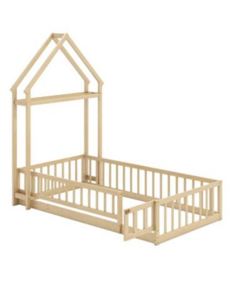 House Style Twin Floor Bed with Decorative Headboard - 48