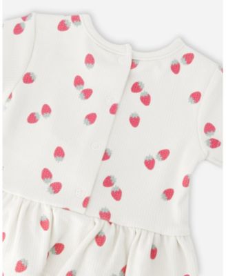 Baby Girls Cotton Rib Jersey Top and Short Set White Printed Strawberries