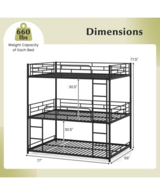 Triple Metal Bunk Bed with Dual Ladders and Safety Rails - 56