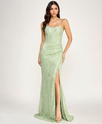 City Studios Juniors' Sequin Corset Strappy Scoop Neck Gown
