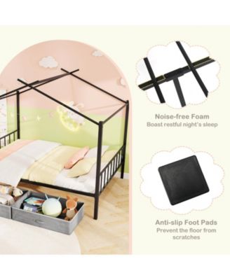 Kids Full Metal House Bed with Roof Frame and Fabric Drawers - 56