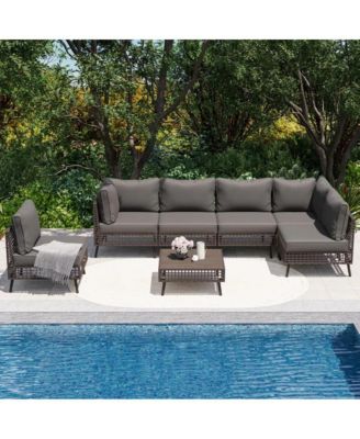 7 Piece PE Wicker Rattan All Weather Cushion Patio Sectional Sofa Set