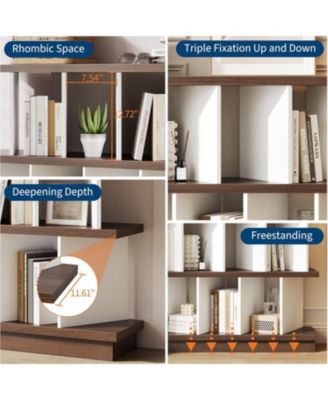 8 Cube Bookcase, Low Open Wood Storage Shelf with Removable Back Panels, Freestanding Bookshelf