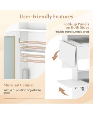 Space-Saving Vanity Desk with Lighted Mirror and Lights, Bedroom Makeup Table