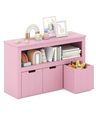 Kids Toy Storage Cabinet with Wheels and Cube Shelves