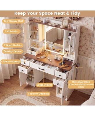 41.5" Makeup Vanity Desk with Power Outlets and 3 Color Lighting Modes, Mirror