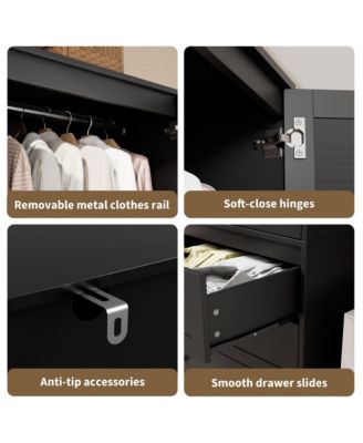 Armoire Wardrobe Closet with Drawers, 69.5" Wooden Wardrobe Cabinet with Hanging Rod & Doors