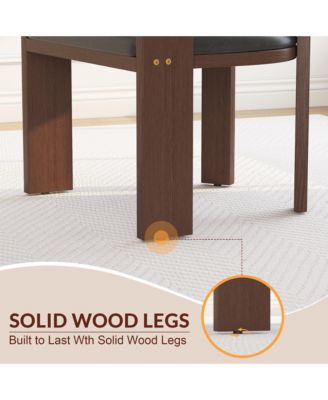 Set of 4 Modern PU Leather Upholstered Dining Chairs, Curved Backrest with Rubber Wood Frame