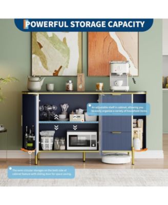 Sideboard Buffet Storage Cabinet, 60in Large Modern Fluted Cupboard Coffee Bar TV Console Cabinet with Adjustable Shelf for Kitchen